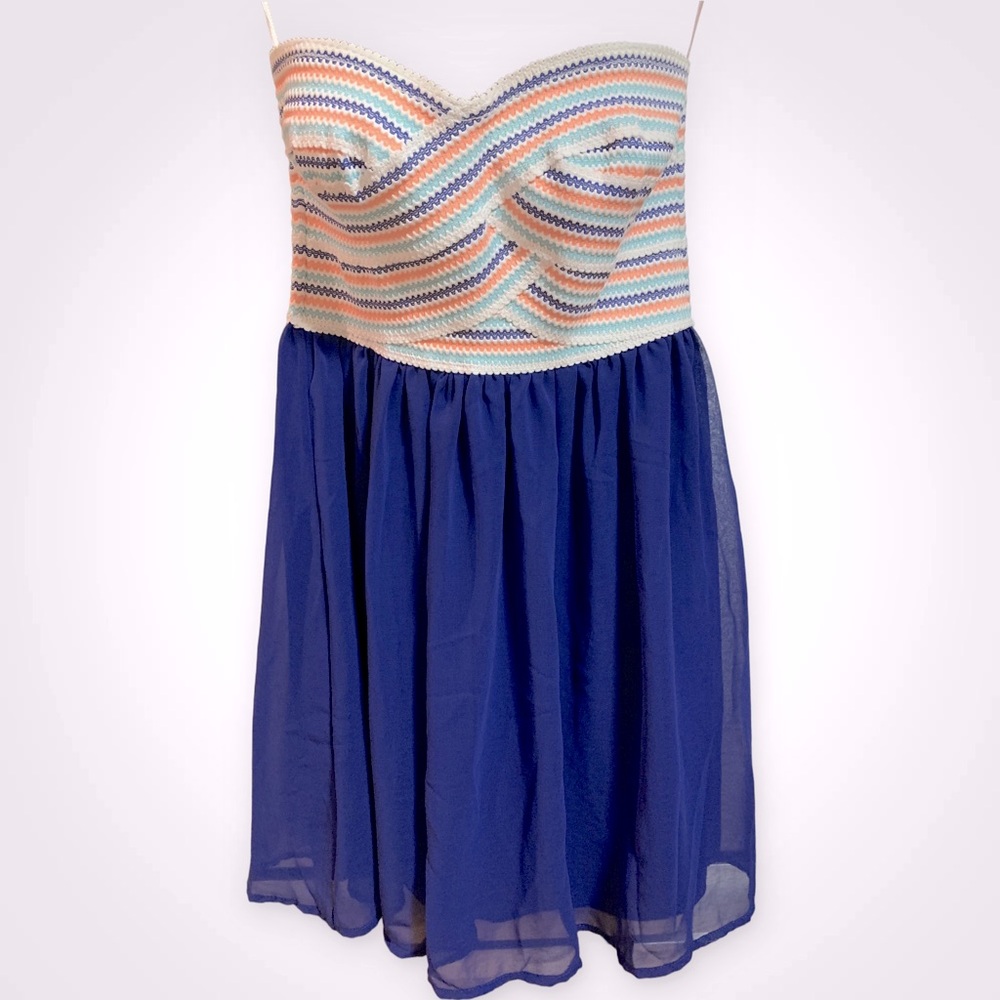 NWOT Amisu Stripeless Blue Chic Dress European Mini Dress S